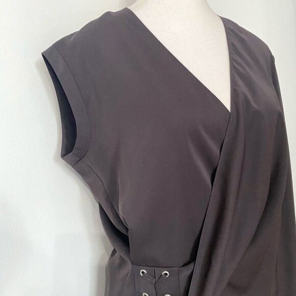 ALLSAINTS AURES SURPLICE LACE UP SLEEVELESS SATIN DRESS IN BROWN - 4 - Picture 5 of 12